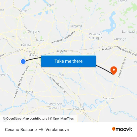 Cesano Boscone to Verolanuova map