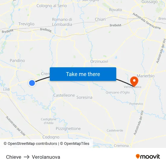 Chieve to Verolanuova map