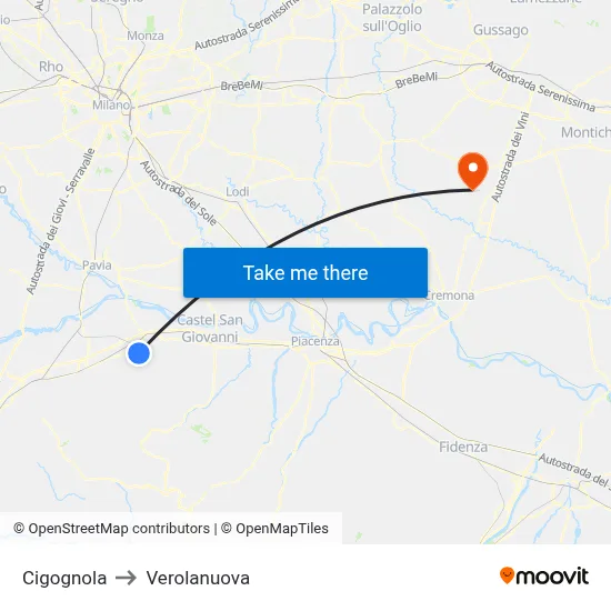 Cigognola to Verolanuova map
