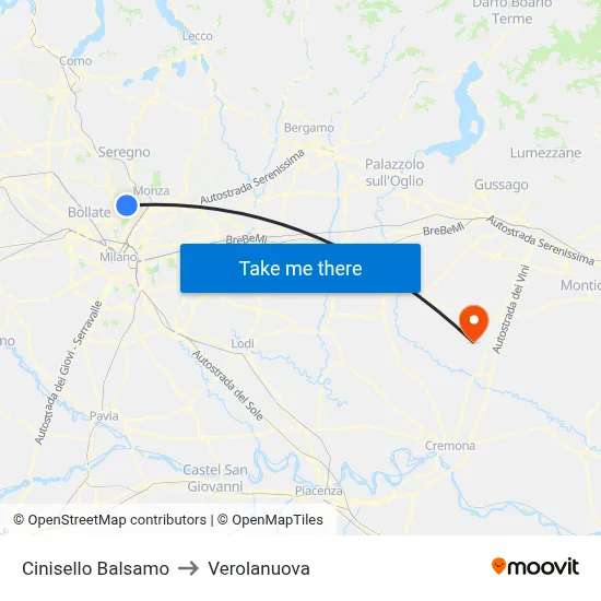 Cinisello Balsamo to Verolanuova map