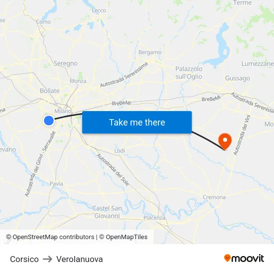 Corsico to Verolanuova map