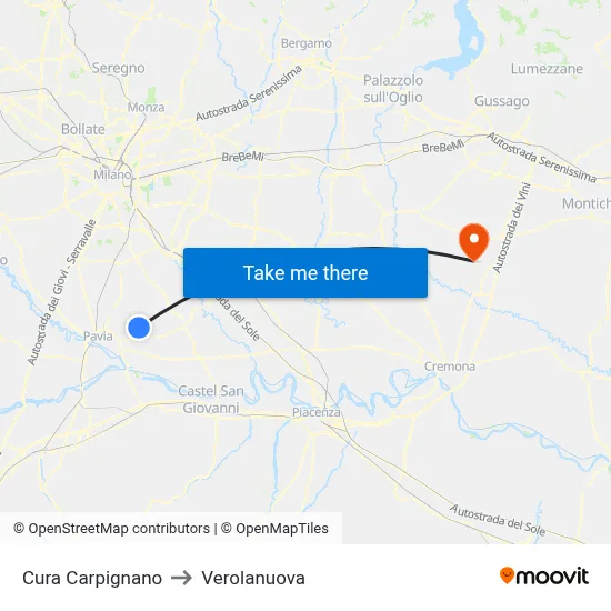 Cura Carpignano to Verolanuova map