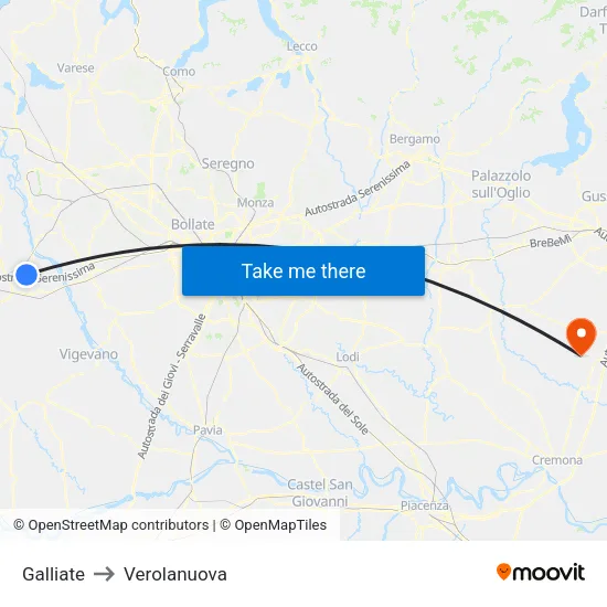 Galliate to Verolanuova map