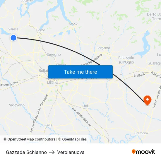 Gazzada Schianno to Verolanuova map