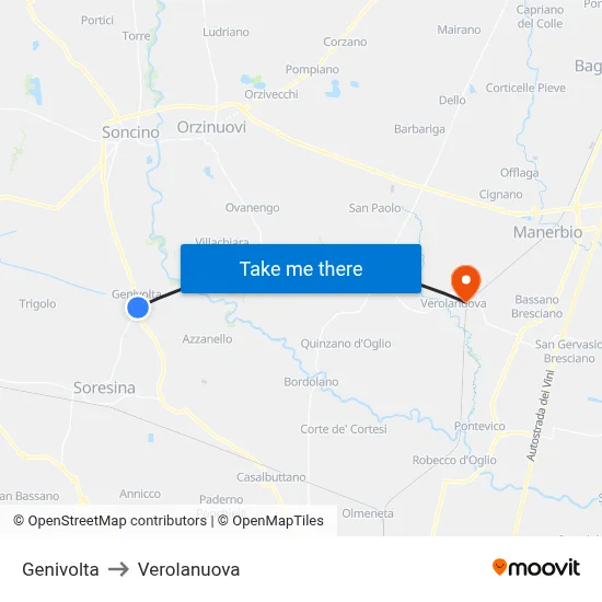 Genivolta to Verolanuova map