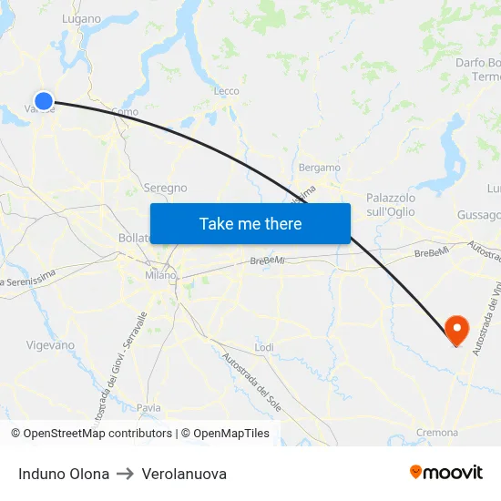Induno Olona to Verolanuova map