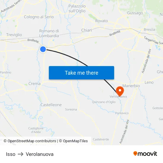 Isso to Verolanuova map