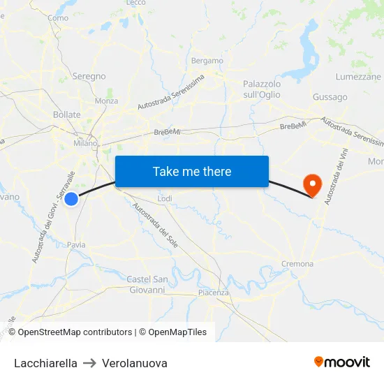 Lacchiarella to Verolanuova map