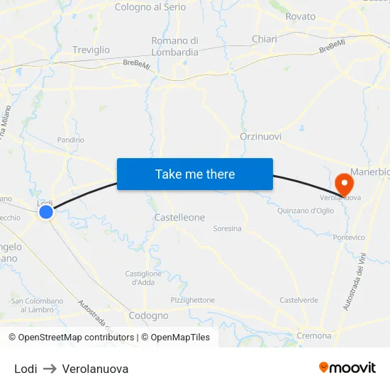 Lodi to Verolanuova map