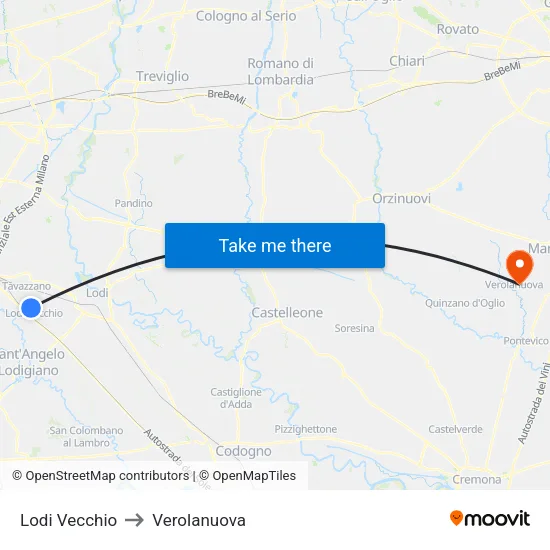 Lodi Vecchio to Verolanuova map