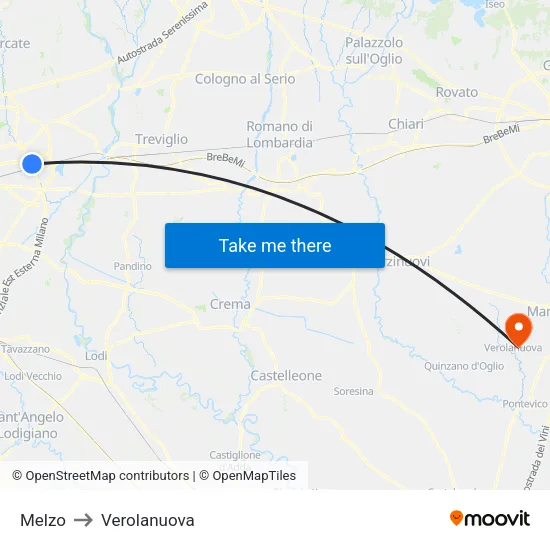Melzo to Verolanuova map