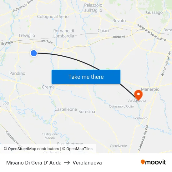 Misano di Gera d'Adda to Verolanuova map