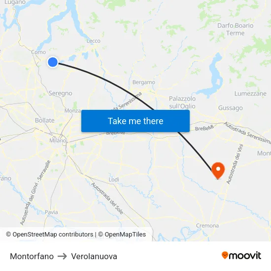 Montorfano to Verolanuova map