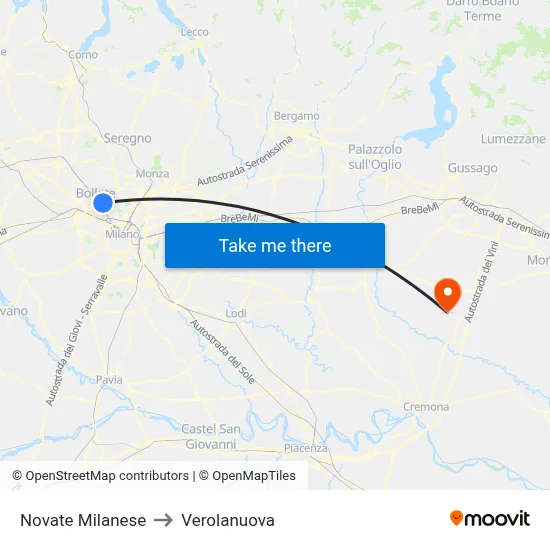 Novate Milanese to Verolanuova map