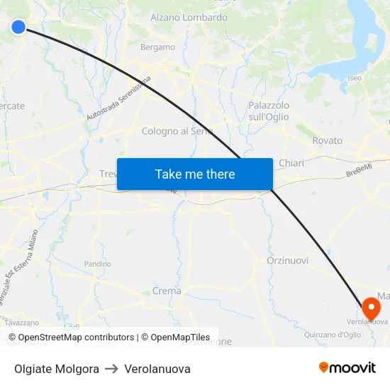 Olgiate Molgora to Verolanuova map