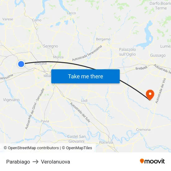 Parabiago to Verolanuova map