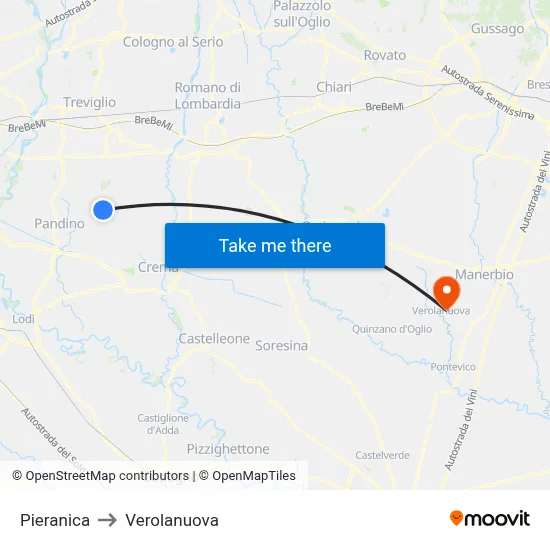 Pieranica to Verolanuova map