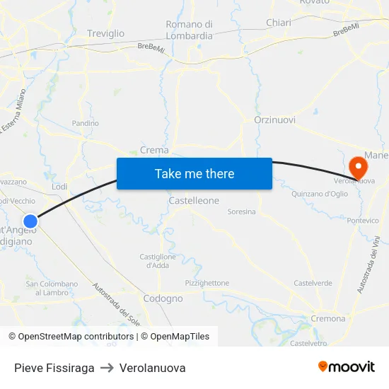 Pieve Fissiraga to Verolanuova map