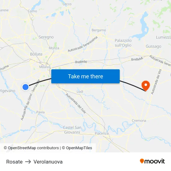 Rosate to Verolanuova map