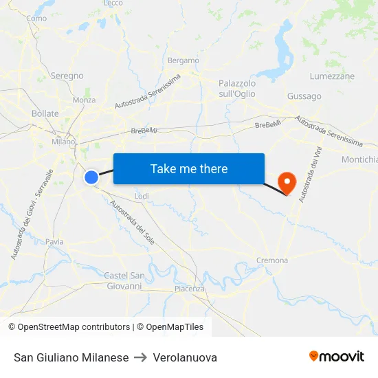 San Giuliano Milanese to Verolanuova map