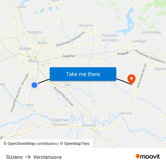 Siziano to Verolanuova map