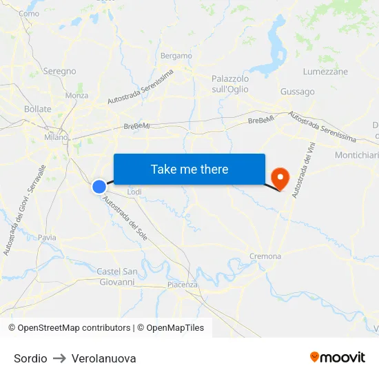 Sordio to Verolanuova map