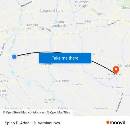 Spino D' Adda to Verolanuova map