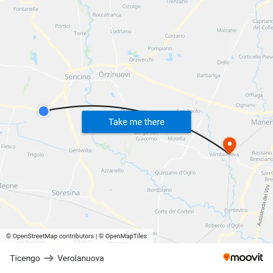 Ticengo to Verolanuova map