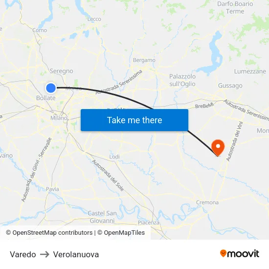 Varedo to Verolanuova map