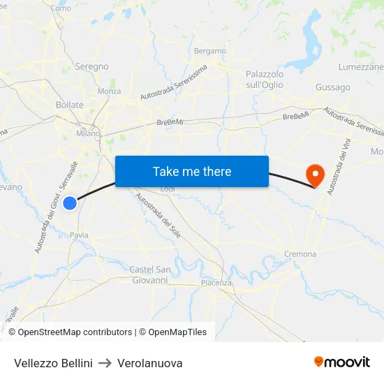 Vellezzo Bellini to Verolanuova map
