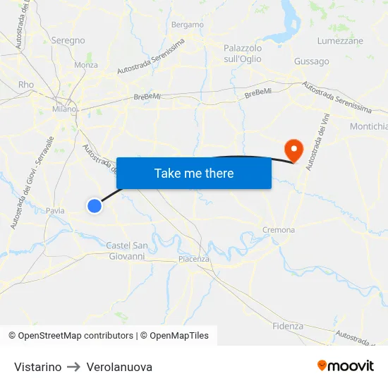 Vistarino to Verolanuova map
