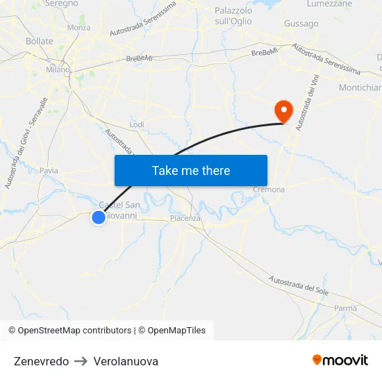 Zenevredo to Verolanuova map