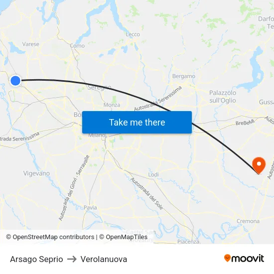 Arsago Seprio to Verolanuova map