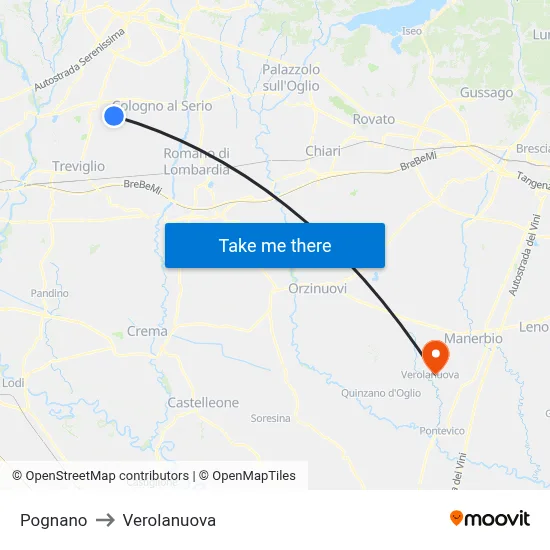 Pognano to Verolanuova map