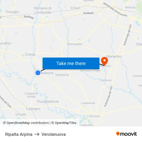 Ripalta Arpina to Verolanuova map