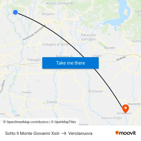 Sotto Il Monte Giovanni Xxiii to Verolanuova map