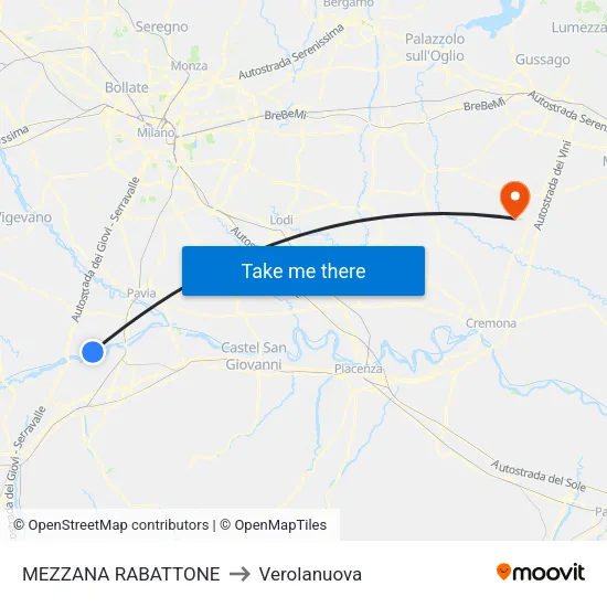 Mezzana Rabattone to Verolanuova map