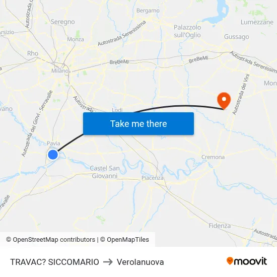 Travacò Siccomario to Verolanuova map