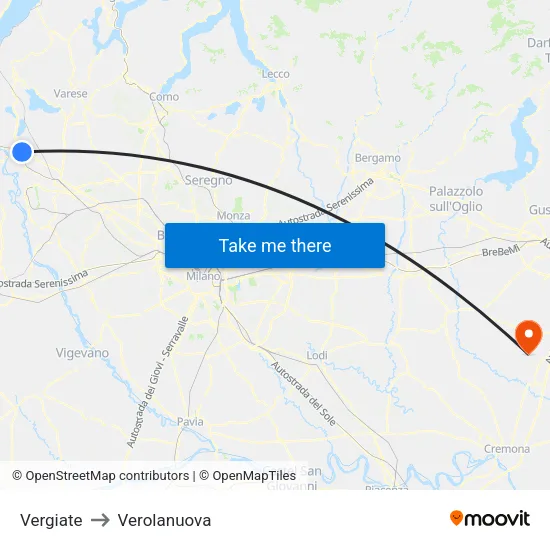 Vergiate to Verolanuova map