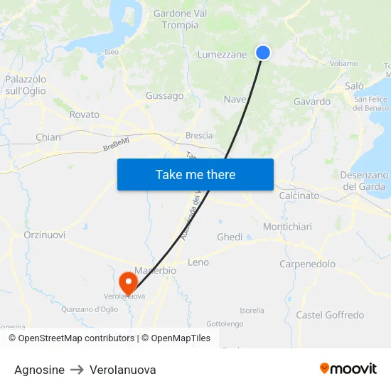 Agnosine to Verolanuova map