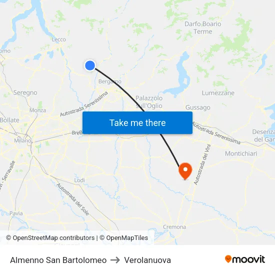 Almenno San Bartolomeo to Verolanuova map