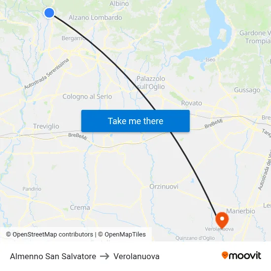 Almenno San Salvatore to Verolanuova map