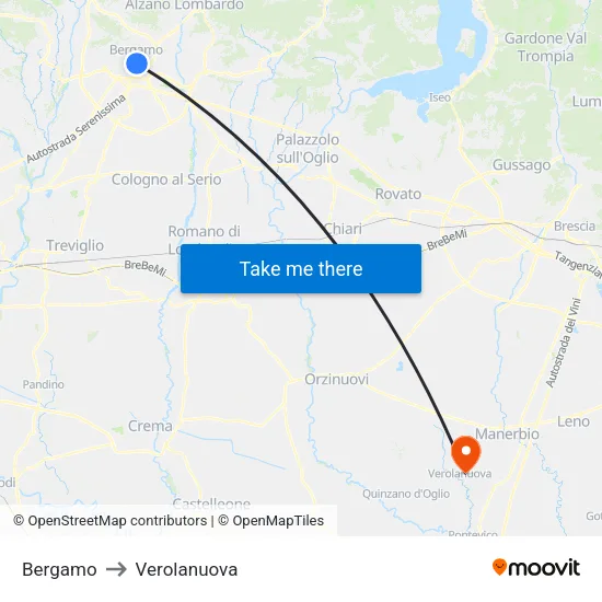 Bergamo to Verolanuova map