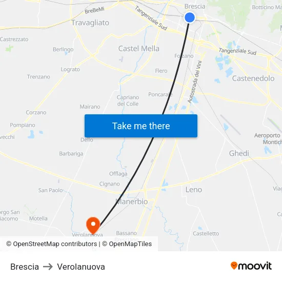 Brescia to Verolanuova map