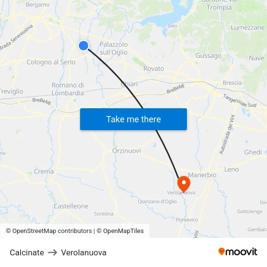 Calcinate to Verolanuova map