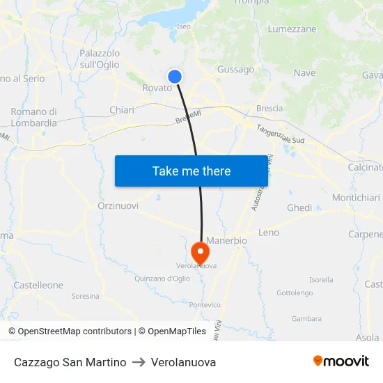 Cazzago San Martino to Verolanuova map