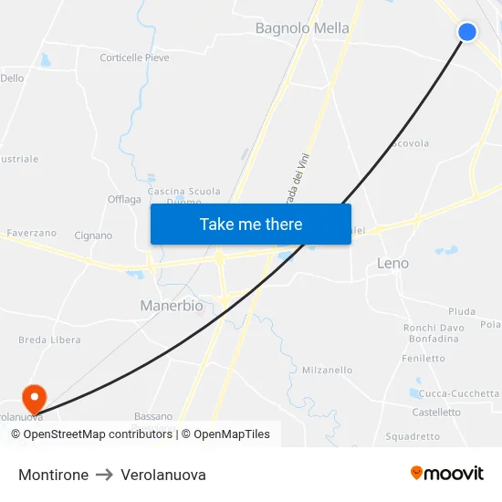 Montirone to Verolanuova map