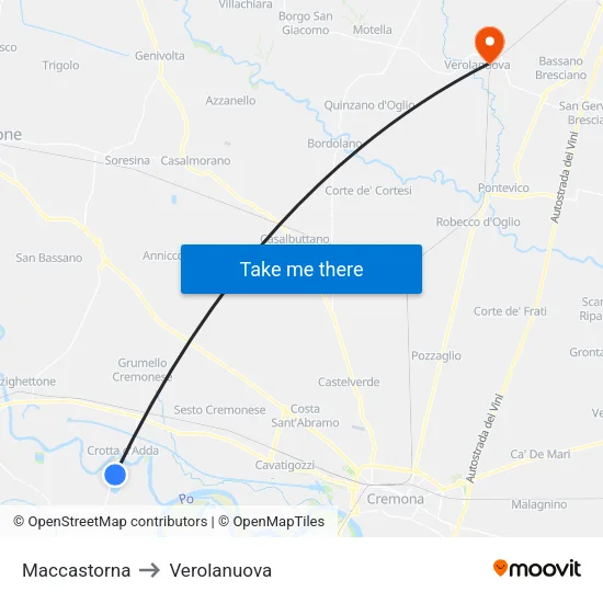 Maccastorna to Verolanuova map