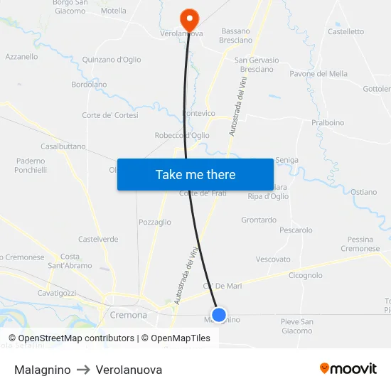 Malagnino to Verolanuova map