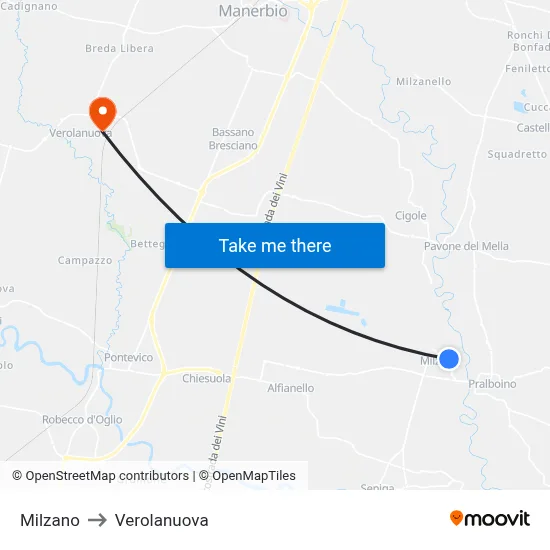 Milzano to Verolanuova map